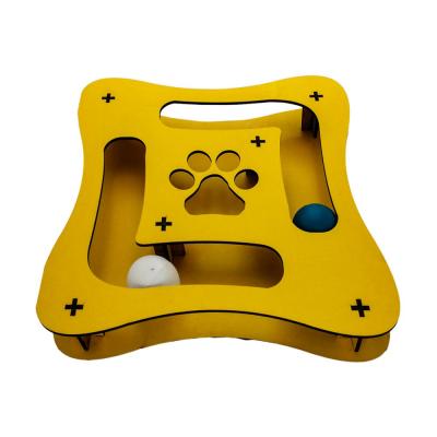 Sarı Renkli 2 Toplu Kare Ahşap Kedi Oyuncağı