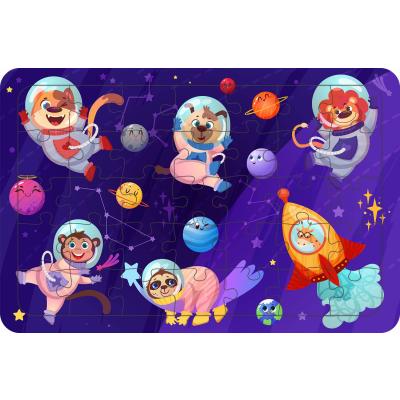 Astronot Hayvanlar 35 Parça Ahşap Çocuk Puzzle Yapboz