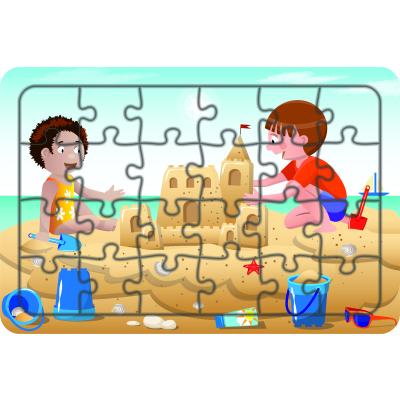 Çocuklar Plajda 24 Parça Ahşap Çocuk Puzzle Yapboz