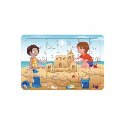 Çocuklar Plajda 35 Parça Ahşap Çocuk Puzzle Yapboz