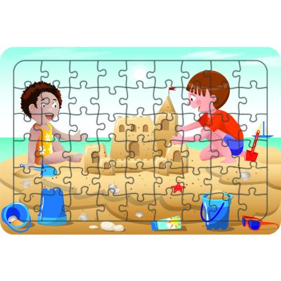 Çocuklar Plajda 54 Parça Ahşap Çocuk Puzzle Yapboz