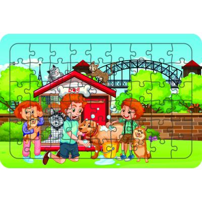 Çocuklar Ve Hayvanlar 54 Parça Ahşap Çocuk Puzzle Yapboz