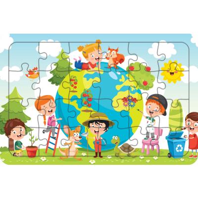 Dünya Ve Çocuklar 24 Parça Ahşap Çocuk Puzzle Yapboz