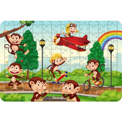 Eğlenen Maymunlar 108 Parça Ahşap Çocuk Puzzle Yapboz