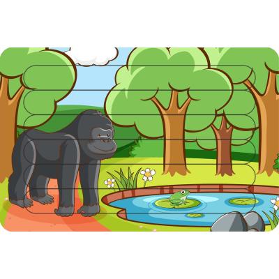 Goril Ve Kurbağa Çubuk Ahşap Çocuk Puzzle Yapboz