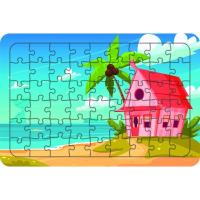 Sahil Evi 54 Parça Ahşap Çocuk Puzzle Yapboz