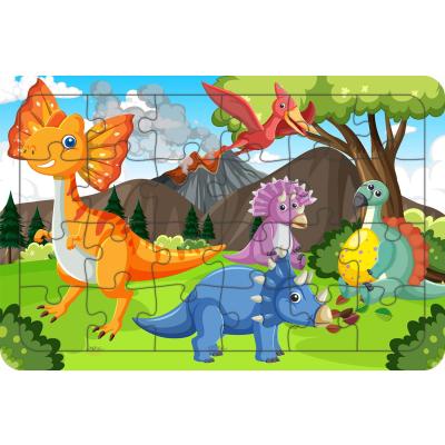 Sevimli Dinozorlar 24 Parça Ahşap Çocuk Puzzle Yapboz Model 1