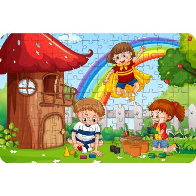 Ağaç Evdeki Çocuklar 108 Parça Ahşap Çocuk Puzzle Yapboz