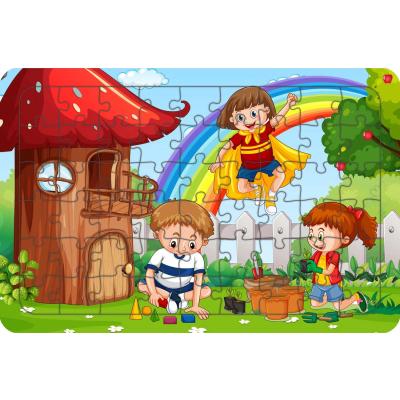 Ağaç Evdeki Çocuklar 54 Parça Ahşap Çocuk Puzzle Yapboz