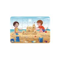 Çocuklar Plajda 35 Parça Ahşap Çocuk Puzzle Yapboz