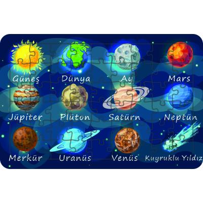 Güneş Sistemi 54 Parça Ahşap Çocuk Puzzle Yapboz Türkçe
