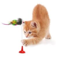 Pet Miyav® 2Li Vantuzlu Fareli Tüylü Hareketli Çanlı Ve Esneyen Eğlenceli Peluş Kedi Oyuncağı