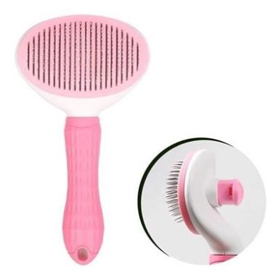 Pet Miyav® Kedi Köpek Tüy Toplayıcı Kendini Temizleyebilen Ergonomik Saplı Evcil Hayvan Tarağı Pembe
