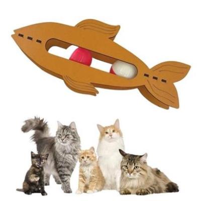 Pet Miyav® Kediler İçin Ahşap 2 Toplu Eğimli  Sevimli Balık Şeklinde Eğitim Amaçlı Oyuncak