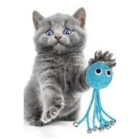 Pet Miyav® Zilli Peluş Yumuşacık Renkli Hasır  Mavi Ahtapot  Kedi Oyuncağı