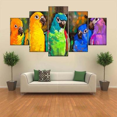 Renkli Papağanlar 5 Parçalı Kanvas Tablo