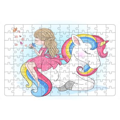 Sevimli Unicorn 108 Parça Ahşap Çocuk Puzzle Yapboz Model 2