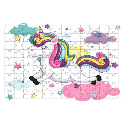 Sevimli Unicorn 108 Parça Ahşap Çocuk Puzzle Yapboz Model 3