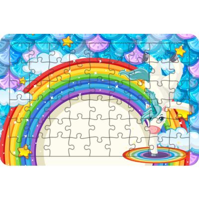 Sevimli Unicorn 54 Parça Ahşap Çocuk Puzzle Yapboz Model 4