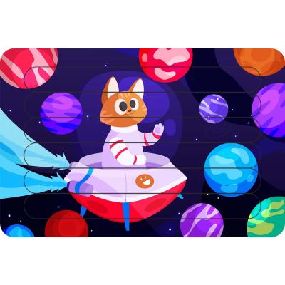 Uzaydaki Kedi Çubuk Ahşap Çocuk Puzzle Yapboz